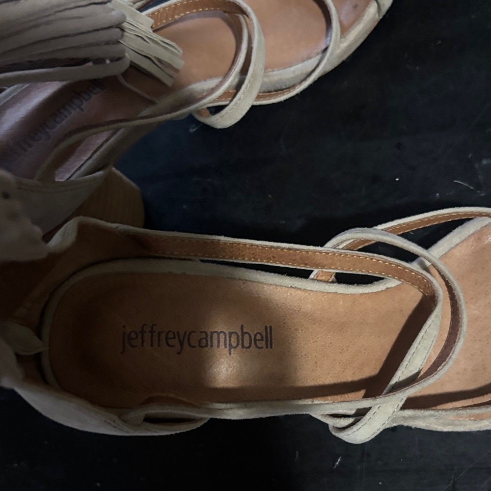 Jeffrey Campbell Taupe Suede Lace-Up Tassel Despina Sandals Size 6.5 - Picture 7 of 9
